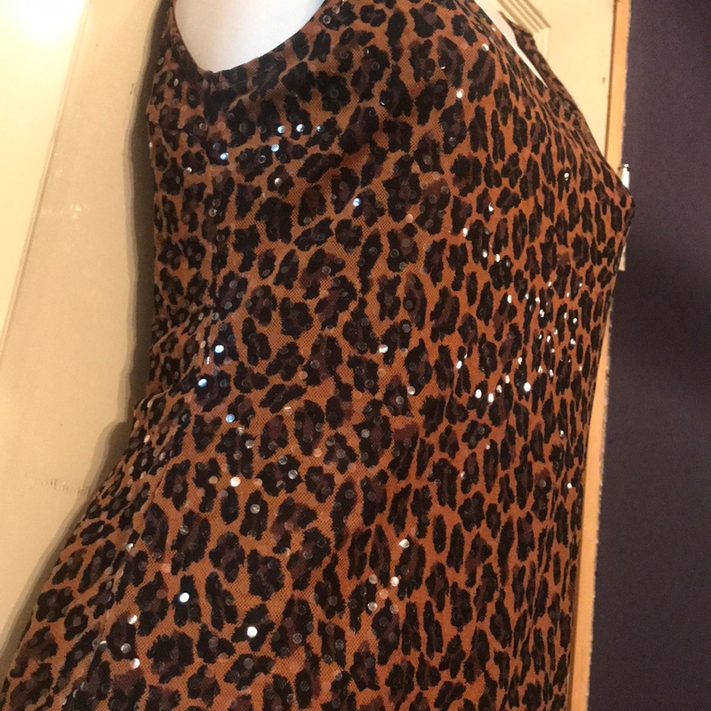 Express sequin leopard mini low back dress. XS.